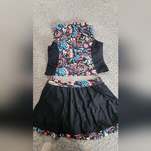 2 XL NEW Colorful Patterned Womans Swimsuit Tankkni Top and Skirt Set Bra Cups